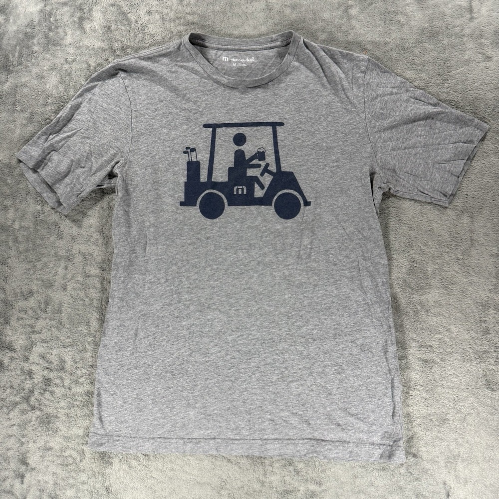 Travis Mathew Tri Blend Heather Gray Mapes Golf Cart Graphic Shirt‎ Mens Medium